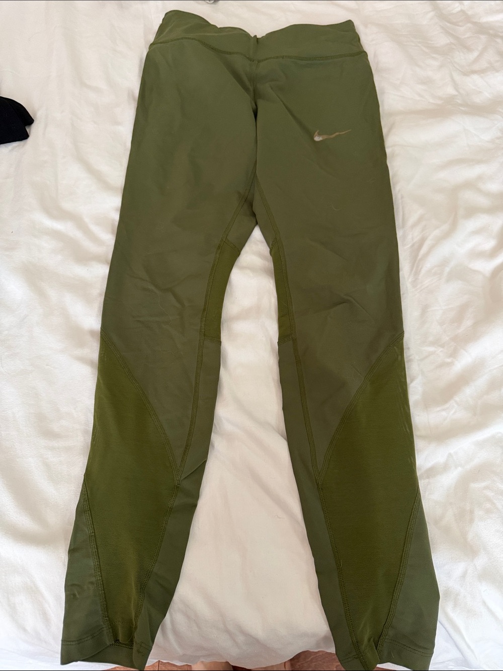 Nike Olive Green Women's Training Leggings with Metallic Swoosh